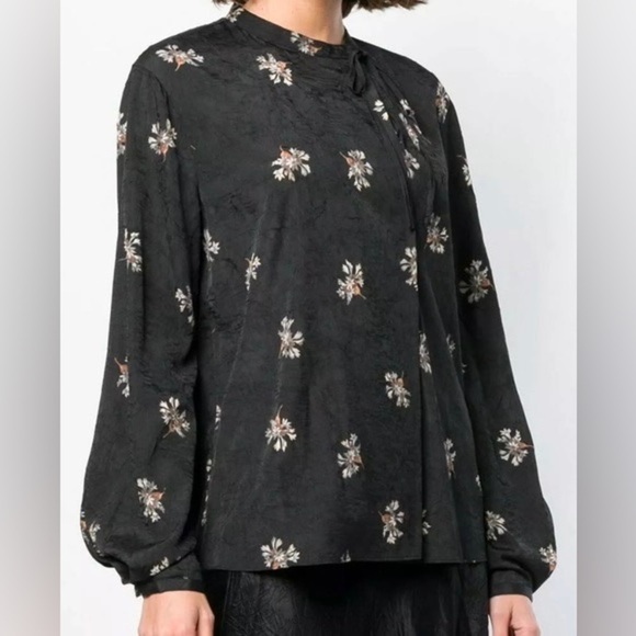 Vince‎ Tossed Bouquet Tie-Neck Blouse Black S - Picture 2 of 13